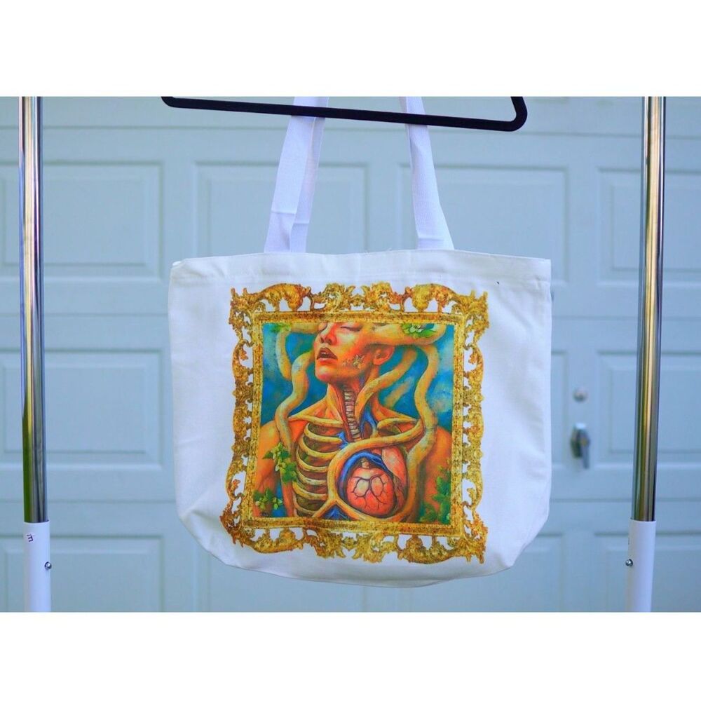 Anatomy Canvas Tote Bag Zipper Heavy Duty Surreal Art Gothic Baroque Goblincore